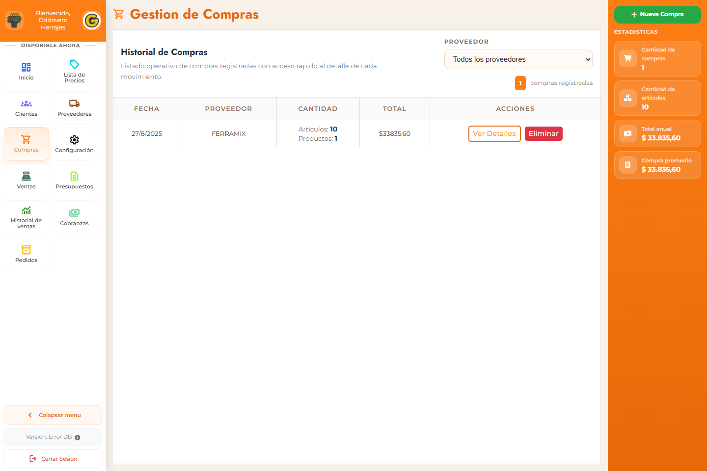 Pantalla real de compras de GOH SHOP