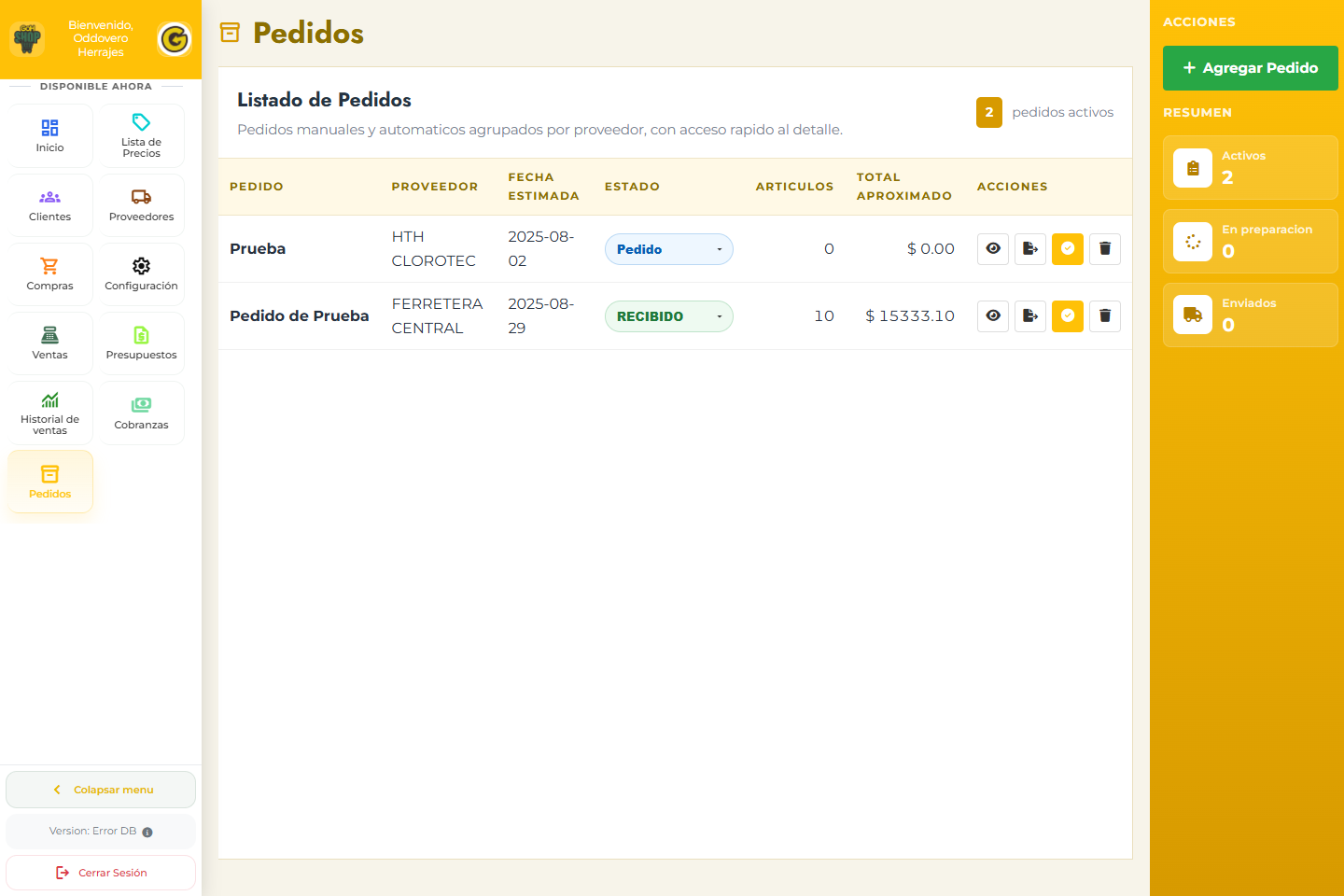 Captura real de Pedidos
