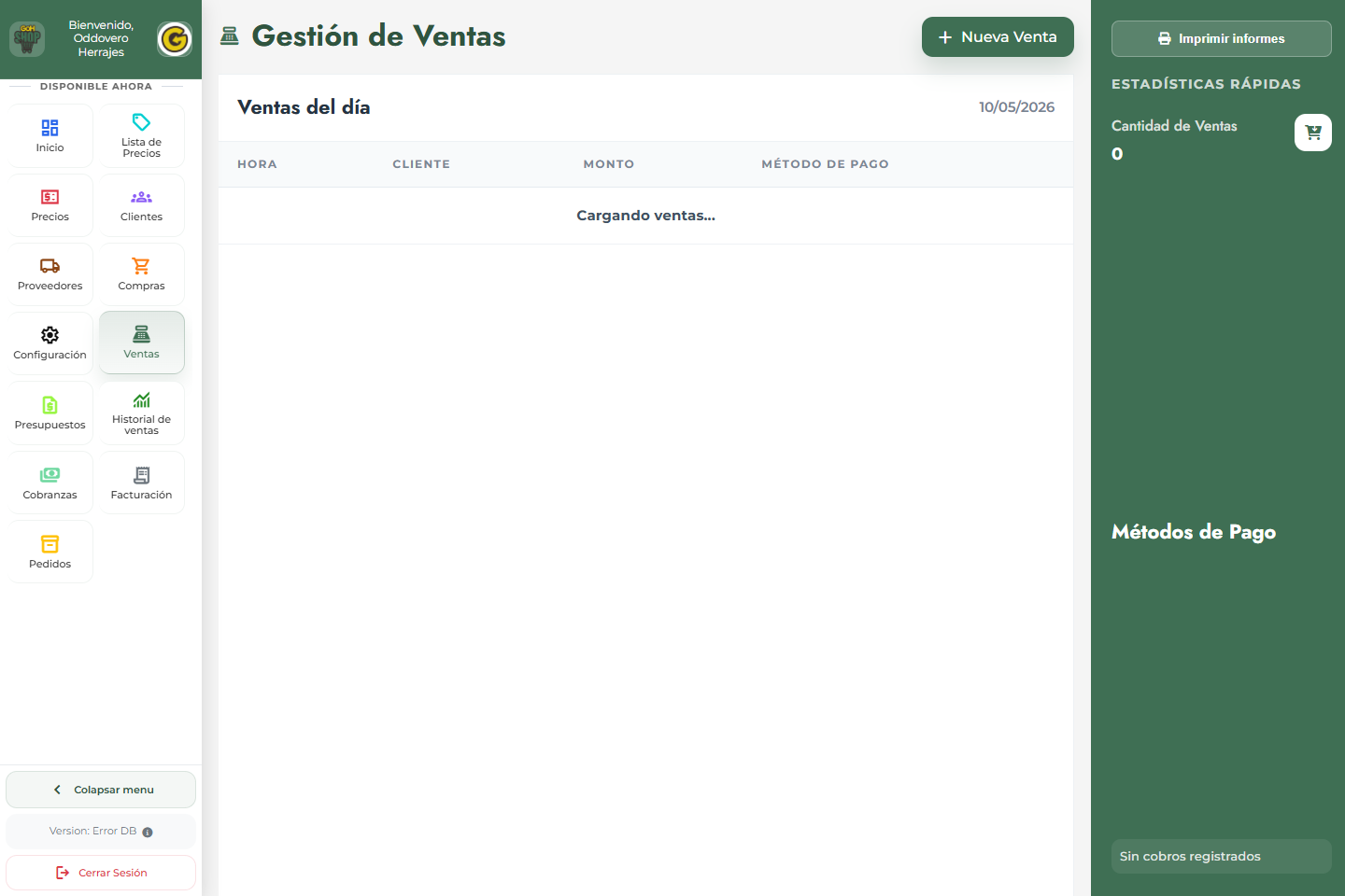 Pantalla real de ventas de GOH SHOP